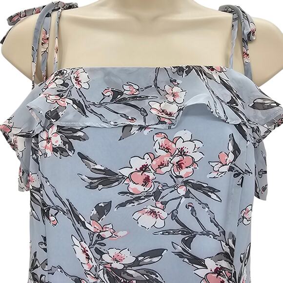 Revolve By The Way Womans size S Tie Shoulder Floral Mini Dress Blue Side Slit - Picture 2 of 8